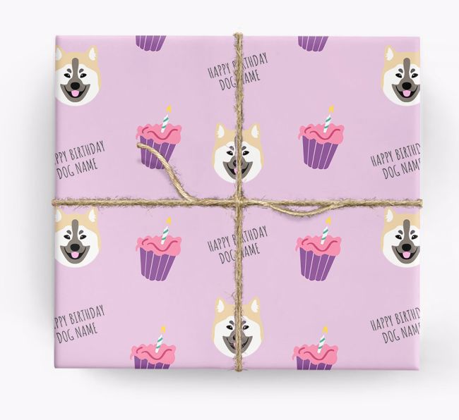 Personalized 'Happy Birthday' Cupcake Wrapping Paper with {breedFullName} Icons